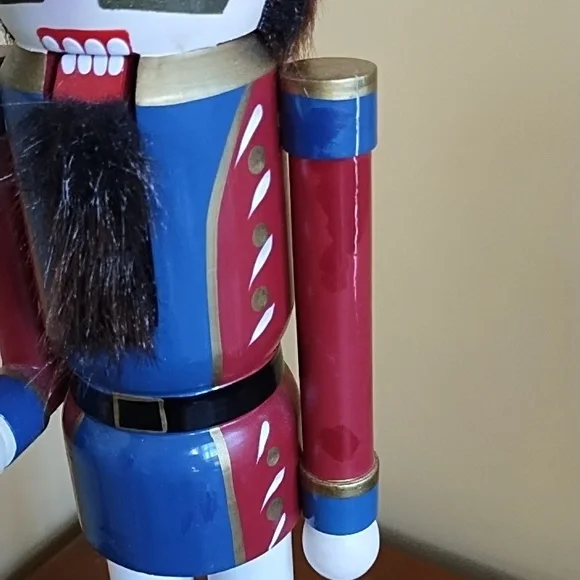Wood Nutcracker Soldier 20 Inches Painted Solid Wood Red Blue White Black Gold - Picture 7 of 7